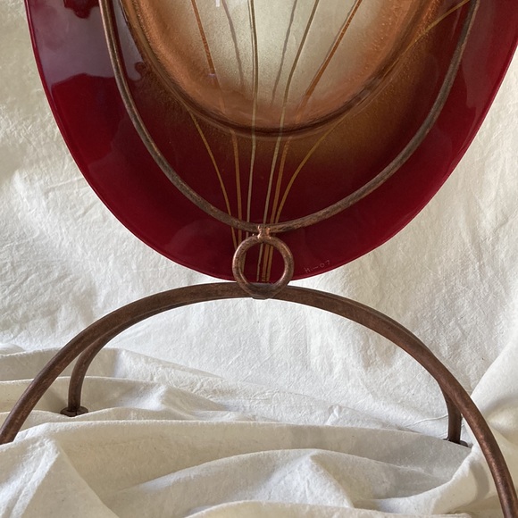 Mark Hines Sculpture Vase Slumped Glass Red Gold. Signed - Picture 12 of 15